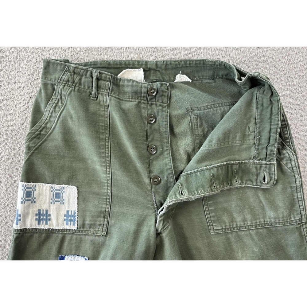 Vintage US Army OG-507 Baker Trousers Womens 34x23 Button Fly Distressed Patched - Picture 9 of 16